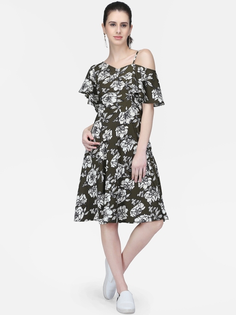 

Eavan Women Olive Green Printed Fit and Flare Dress
