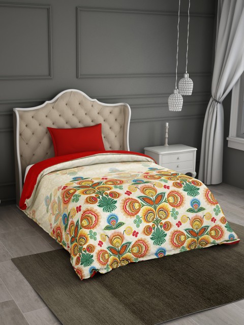 

SPACES Beige & Red Ethnic Motifs AC Room 150 GSM Single Bed Comforter