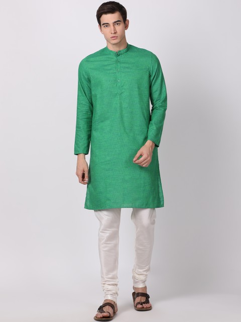 

British Club Men Green Solid Straight Kurta