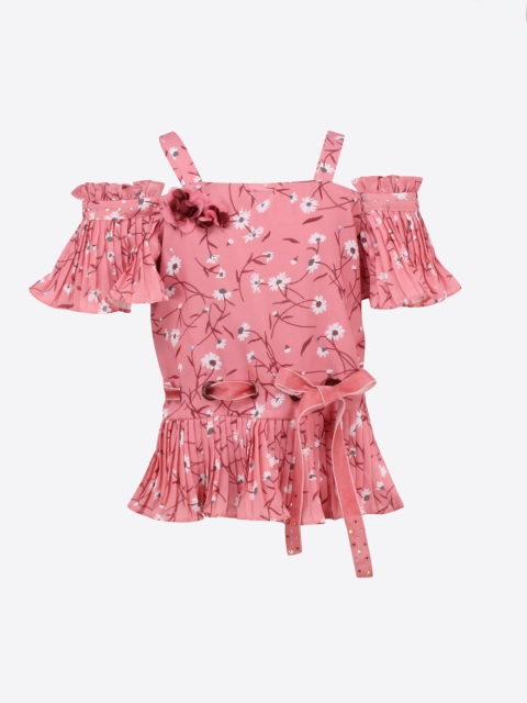 

CUTECUMBER Girls Pink Printed Peplum Top