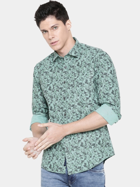 

Linen Club Men Sea Green & Black Regular Fit Printed Casual Shirt