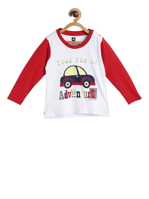 

612 league Boys White Printed Round Neck T-shirt