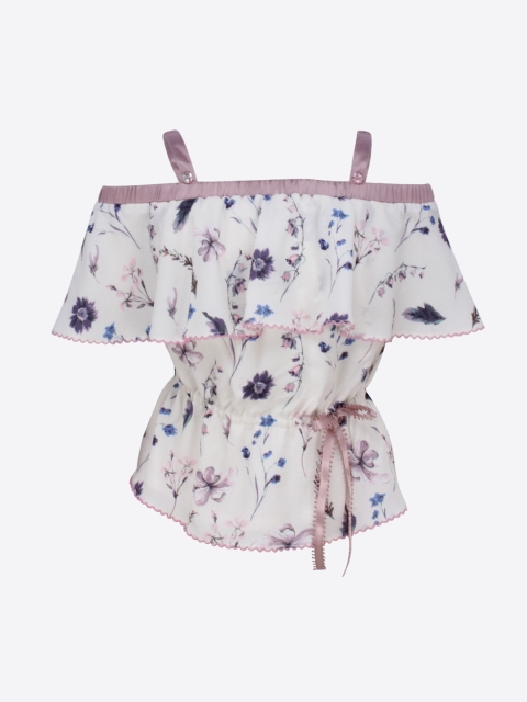 

CUTECUMBER Girls Off-White Printed Cinched Waist Top