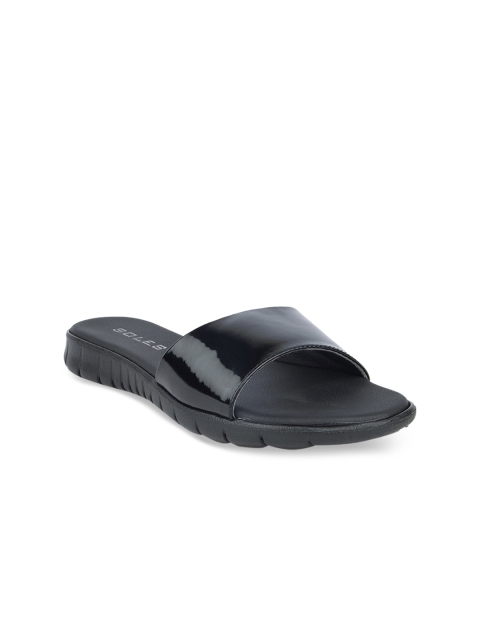 

SOLES Women Black Solid Open Toe Flats