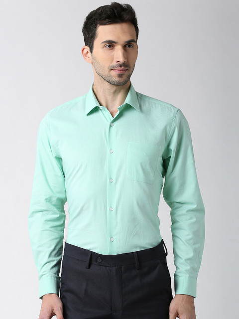 

Peter England Men Green Regular Fit Self Design Formal Shirt