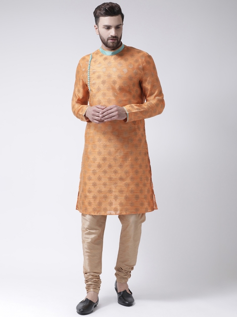 

I Know Men Orange Woven Design Straight Kurta