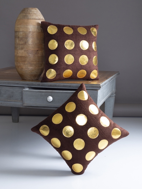 

Alina decor Brown Set of 2 Velvet Geometric Square Cushion Covers
