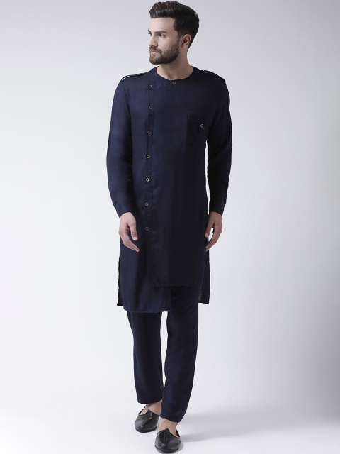 

I Know Men Navy Blue Solid Kurta with Pyjamas
