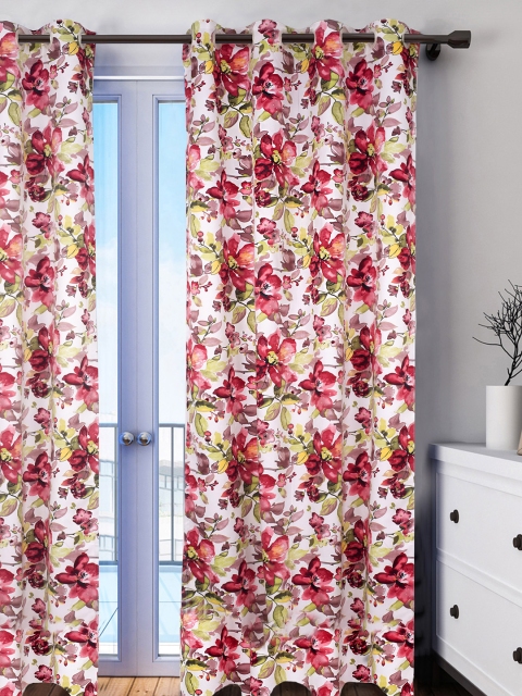 

HOUZZCODE Cream-Coloured & Maroon Set of 2 Door Curtains