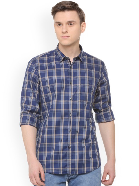 

Van Heusen Sport Men Navy Blue & Beige Slim Fit Checked Casual Shirt
