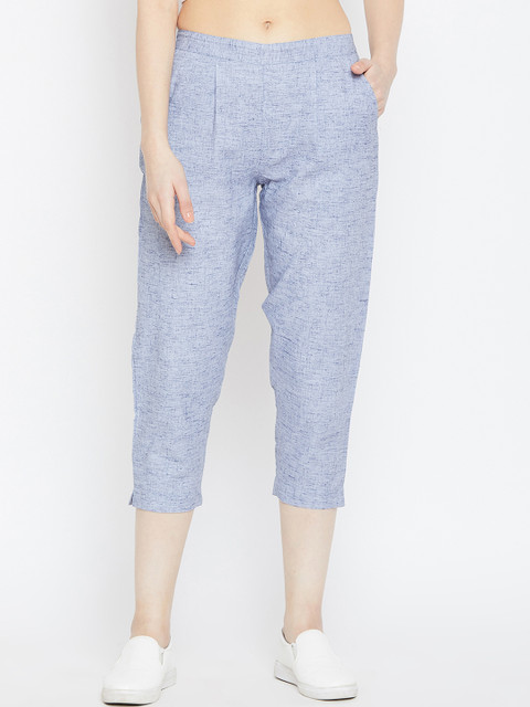 

Bitterlime Women Blue Relaxed Regular Fit Self Design Cigarette Trousers