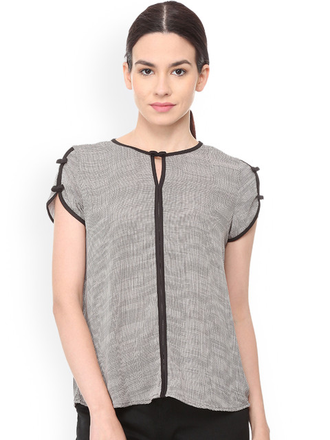 

Van Heusen Woman Grey & Off-White Checked A-Line Top