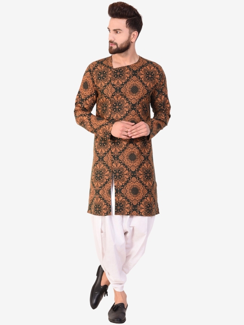 

Zotw Men Green & Yellow Printed Straight Kurta
