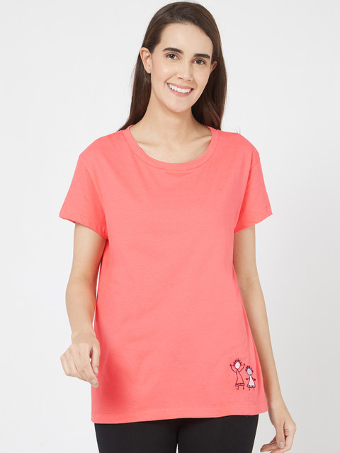 

Mystere Paris Women Peach-Coloured Solid Lounge T-shirt A362B
