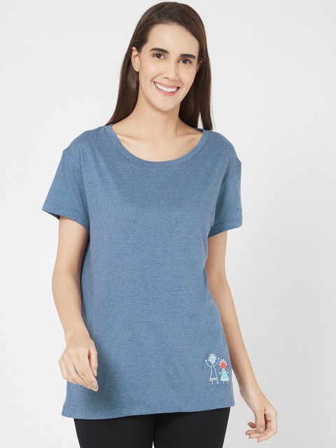 

Mystere Paris Women Navy Blue Solid Lounge T-shirt A362E