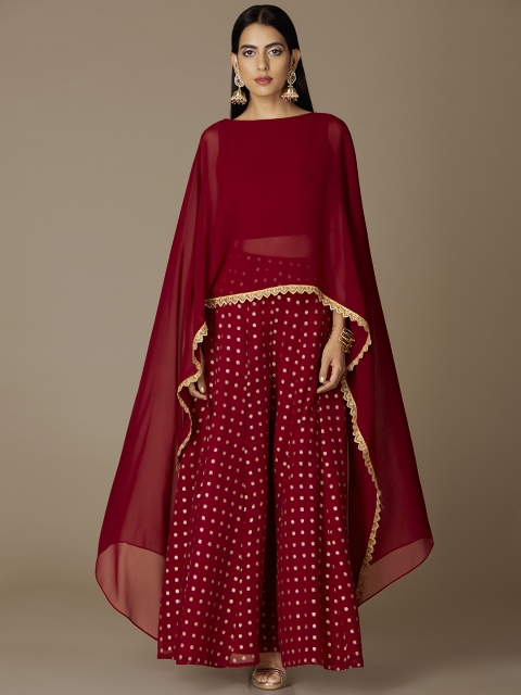 

INDYA Women Oxblood Dupatta Cape Top, Maroon