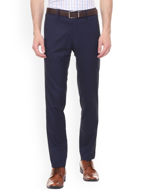 

Van Heusen Men Navy Blue Slim Fit Self Design Formal Trousers