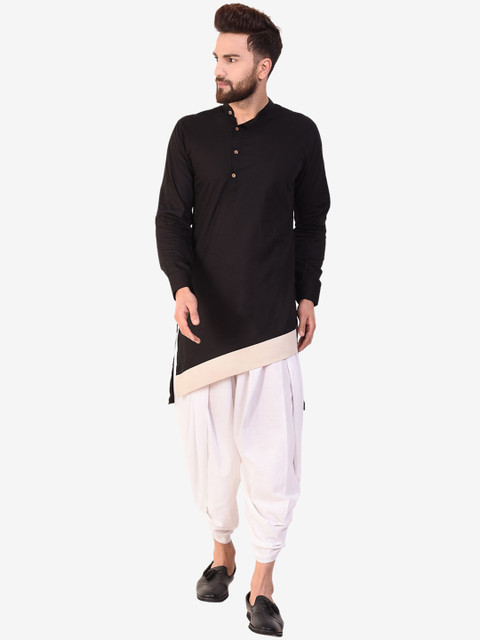 

Zotw Men Black Colourblocked Straight Kurta