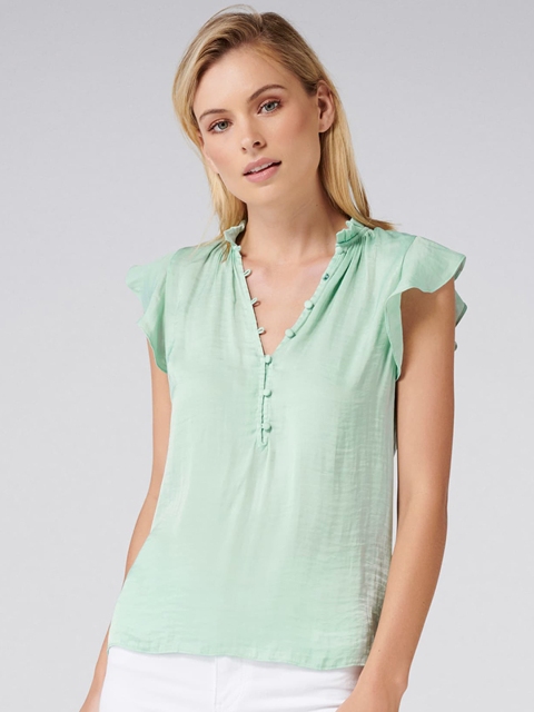 

Forever New Women Green Solid A-Line Top