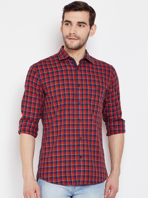 

Crimsoune Club Men Red Slim Fit Checked Casual Shirt