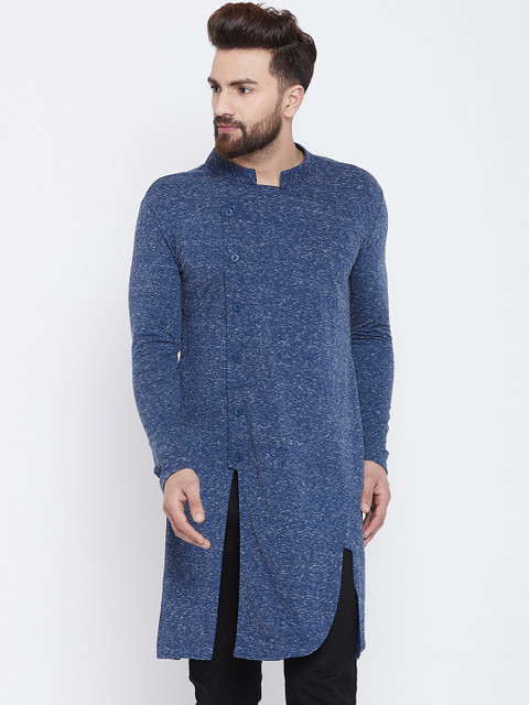 

Hypernation Men Blue Solid Straight Kurta