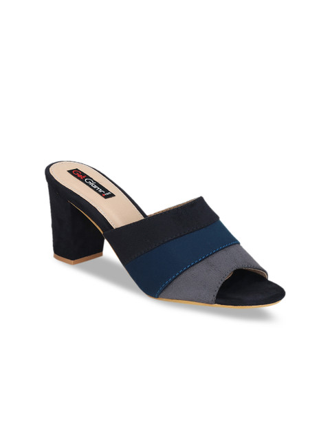 

Get Glamr Women Black & Blue Colourblocked Mules