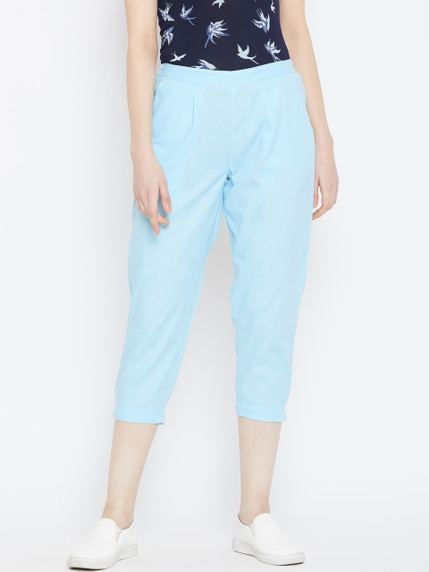 

Bitterlime Women Blue Relaxed Regular Fit Self Design Cigarette Trousers
