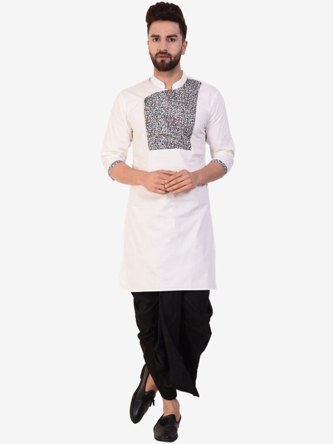 

Zotw Men White Printed Straight Kurta