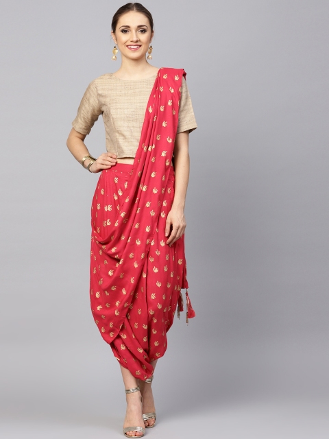 

Ishin Red Printed Viscose Rayon Saree