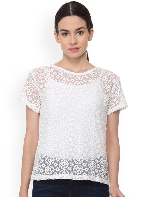 

Van Heusen Woman White Self Design Pure Cotton Top
