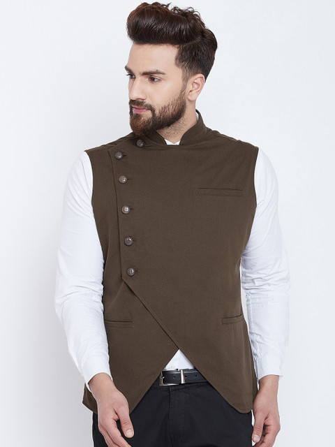 

Hypernation Men Brown Solid Cotton Waistcoat