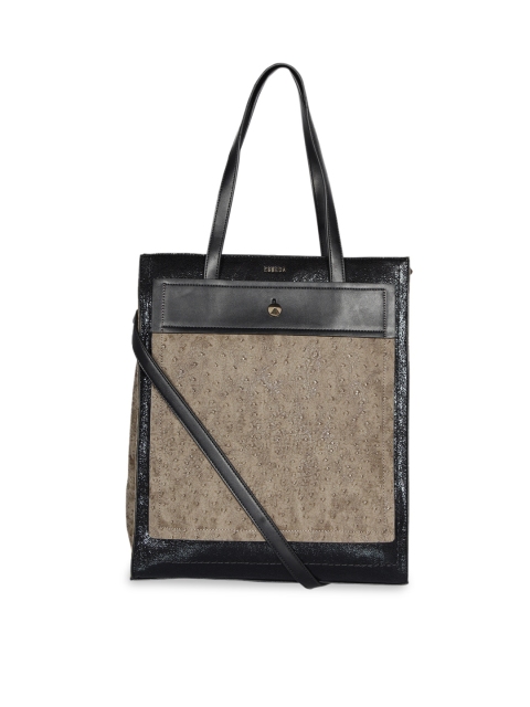 

ESBEDA Black & Khaki Self Design Shoulder Bag
