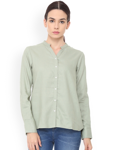 Van Heusen Woman Olive Green Regular Fit Solid Casual Shirt