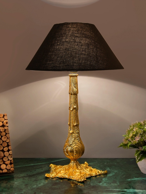 

Homesake Brown & Gold-Toned Self Design Handcrafted Table Lamp with Shade