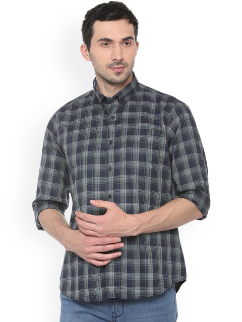 

Van Heusen Sport Men Navy Blue & Olive Green Slim Fit Checked Casual Shirt