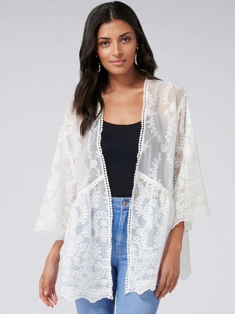 

Forever New Women White Self Design Open Front Shrug