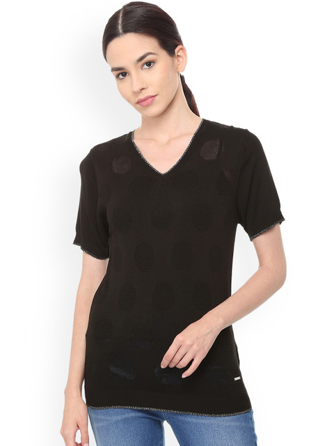

Van Heusen Woman Black Self Design Top
