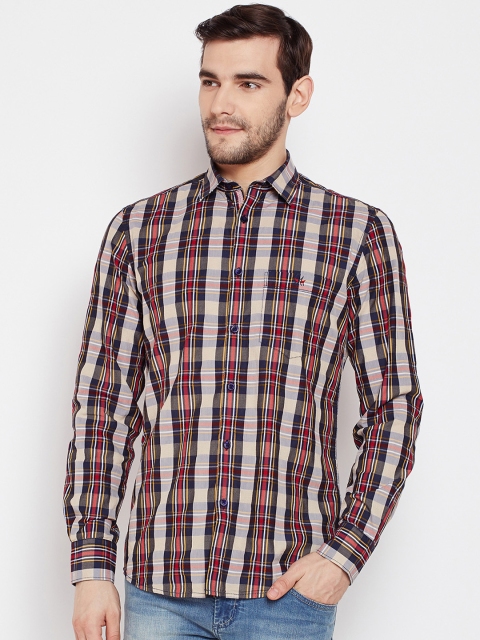 

Crimsoune Club Men Red & Navy Blue Slim Fit Checked Casual Shirt