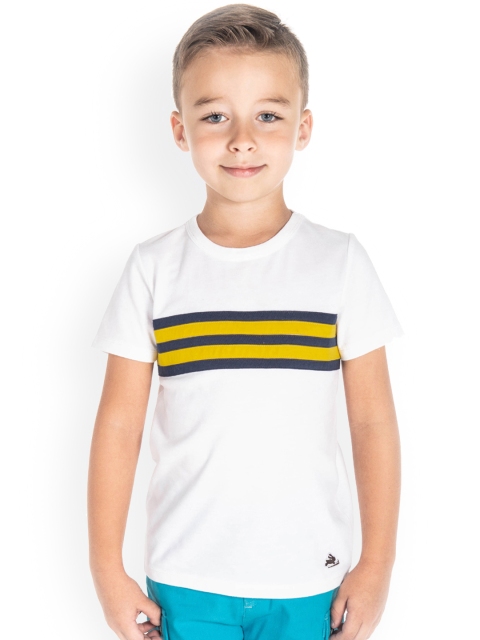 

Cherry Crumble Boys White Striped Round Neck T-shirt