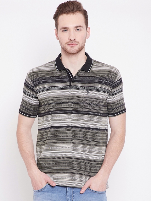 

Duke Men Black Striped Polo Collar T-shirt