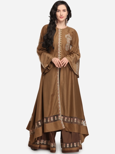 

Stylee LIFESTYLE Brown Satin Semi-Stitched Dress Material