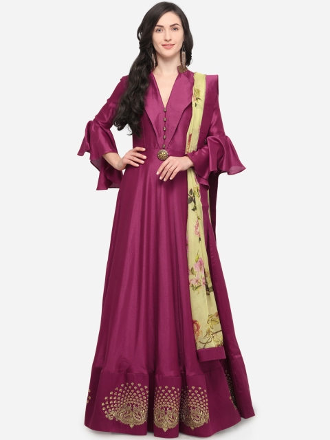 

Stylee LIFESTYLE Maroon Silk Blend Semi-Stitched Dress Material