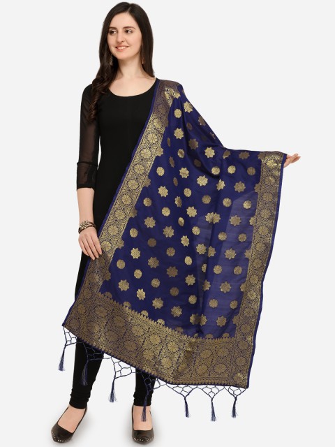 

Satrani Navy Blue Woven Design Dupatta