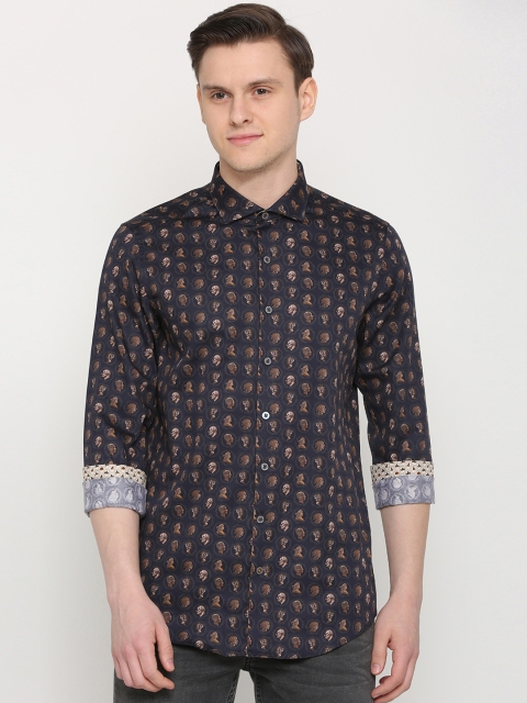 

SIMON CARTER LONDON Men Navy Blue & Brown Slim Fit Printed Casual Shirt