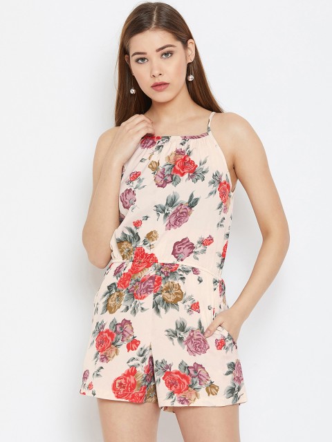 

PURYS Beige & Red Printed Playsuit