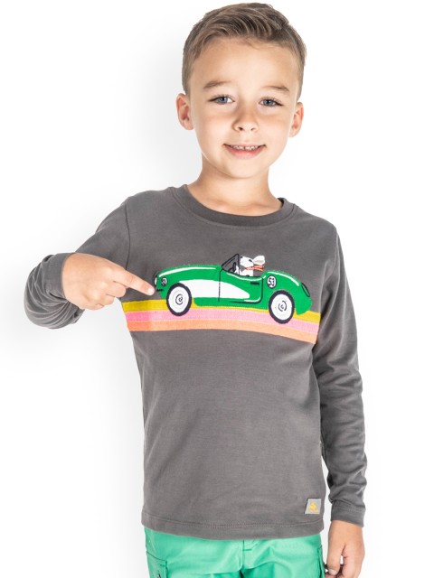 

Cherry Crumble Boys Grey Solid Round Neck T-shirt