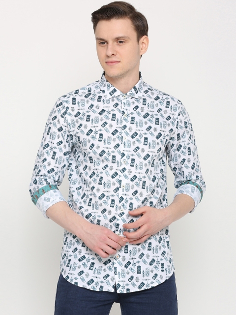 

SIMON CARTER LONDON Men White & Blue Slim Fit Printed Casual Shirt