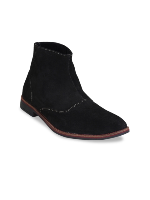 

Get Glamr Men Black Solid Suede Mid-Top Flat Boots