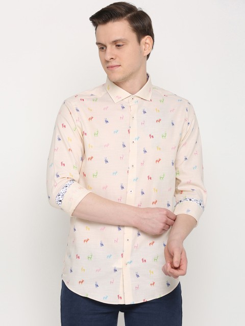 

SIMON CARTER LONDON Men Yellow Slim Fit Printed Casual Shirt