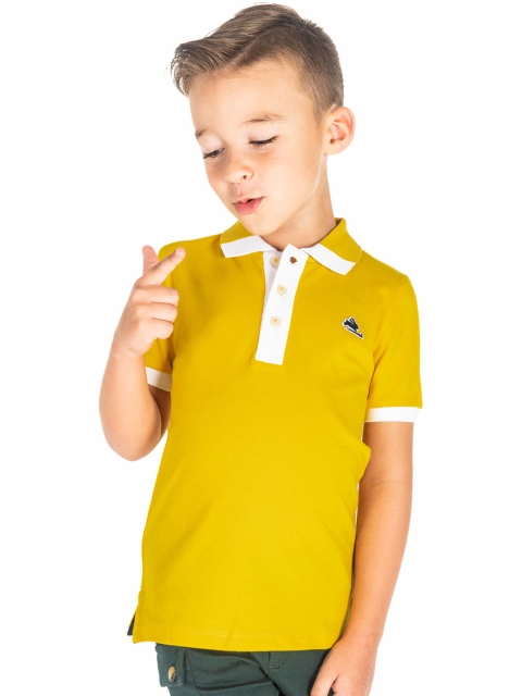 

Cherry Crumble Boys Mustard Yellow Solid Polo Collar T-shirt